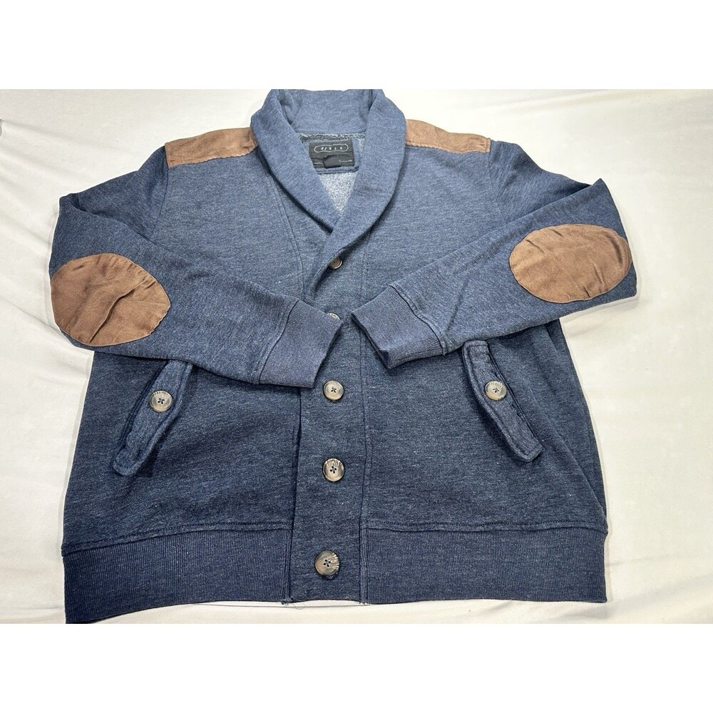21 MEN Professor Cardigan Sweater L Navy Elbow Patches Dark Academia Preppy